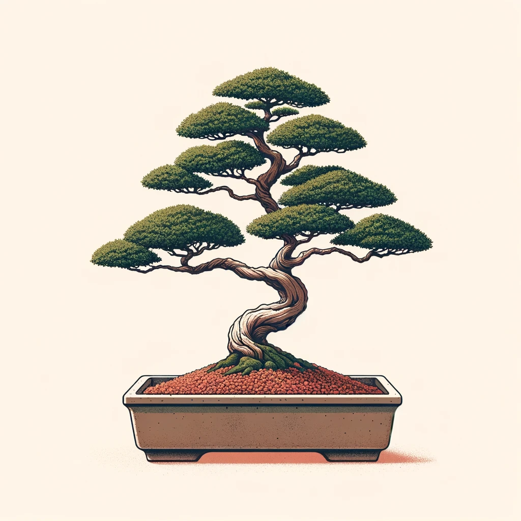 minimalist illustration of a bonsaitree with akadama