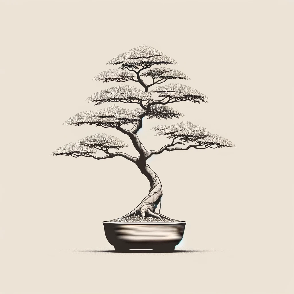 minimalist illustrations of an Acer (Maple) bonsai tree